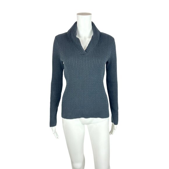 Jeanne Pierre Sweater Womens Small Black Cable Knit Shawl Collar Cotton Pullover - Picture 1 of 7